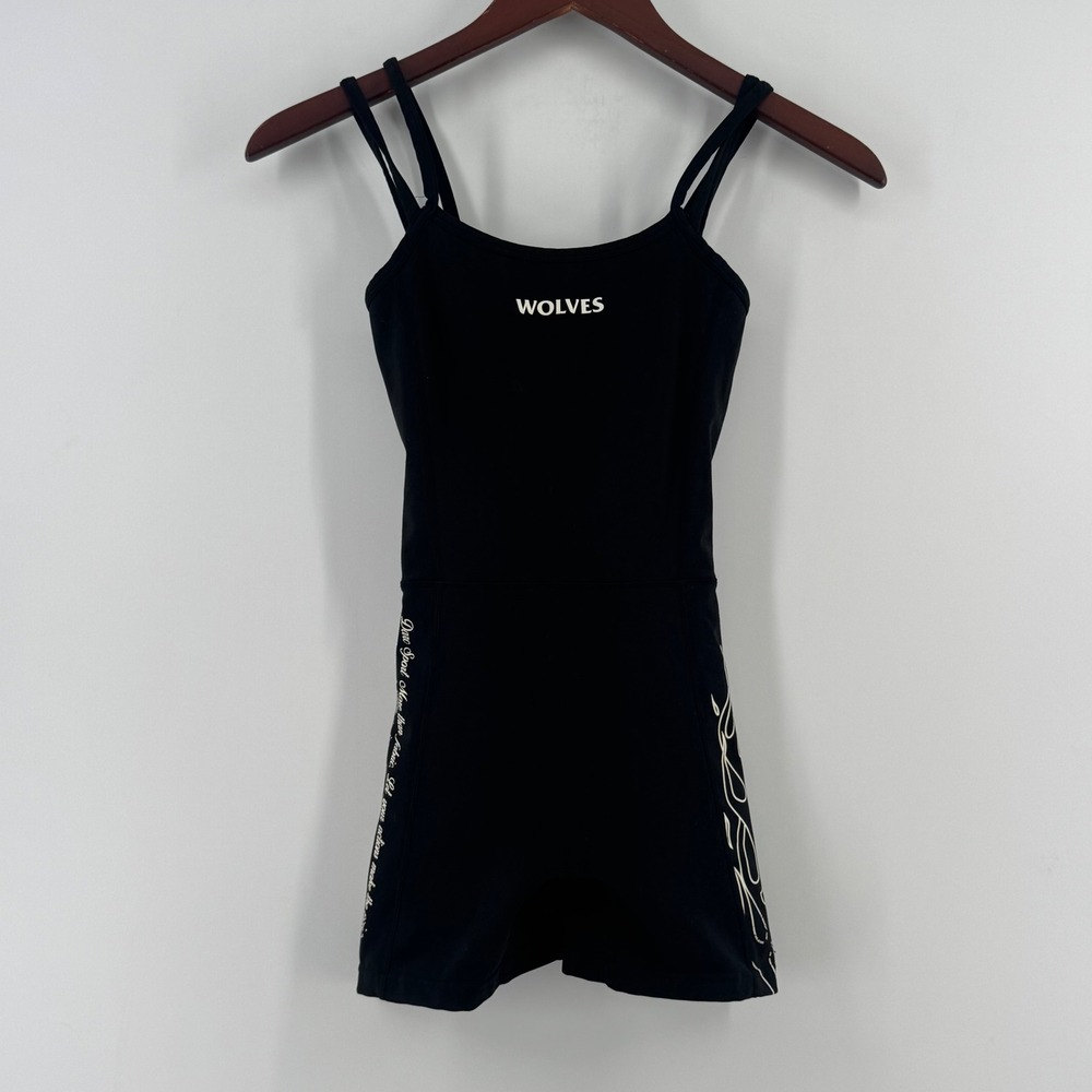 Darc Sport Wolves Bodybuilding Club Black Graphic Ruched‎ Back Romper Bodysuit